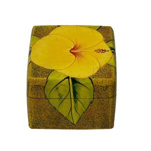 Vintage Handmade Wooden Trinket Box Floral Painted Inlay Box Jewelry Box